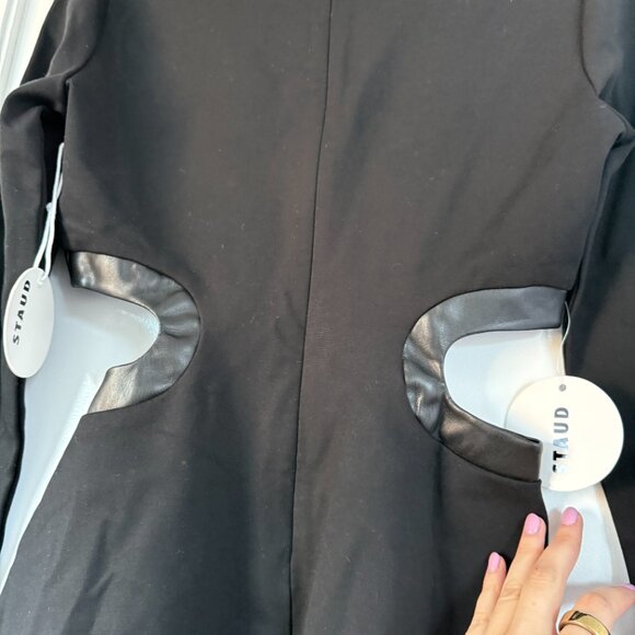 NWT Staud Dolce Mini Dress Black Jersey Bodycon Long Sleeve Waist Cut-out Medium - Picture 9 of 10